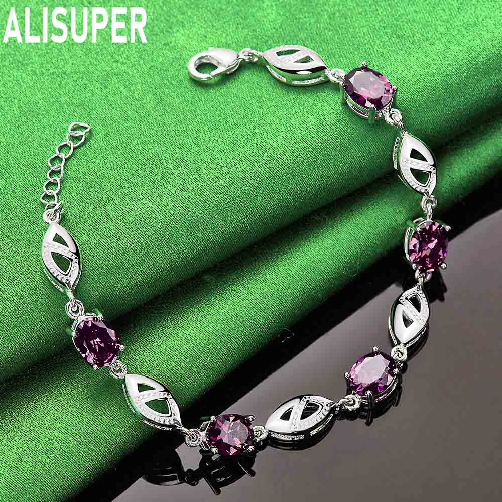 925 Sterling Silver Purple AAA Hao Shi Bracelet Fashion Wedding Jewelry