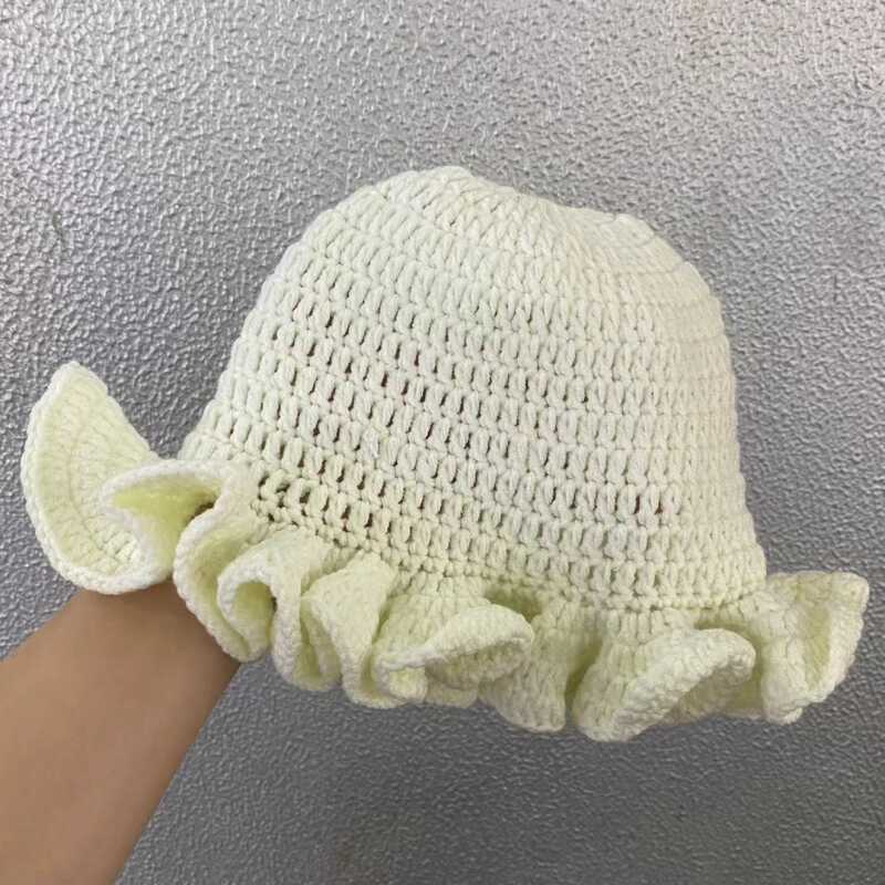 Korean Version Solid Color Cute Hat Autumn And Winter Hat Lace Up Woolen Hat Ruffle Edge Casual Knitted Fisherman Hat