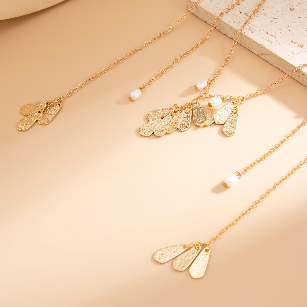 Temperament Fashion Bow Cross Necklace Simple Imitation Pearl Tassel Long Section Collarbone Chain