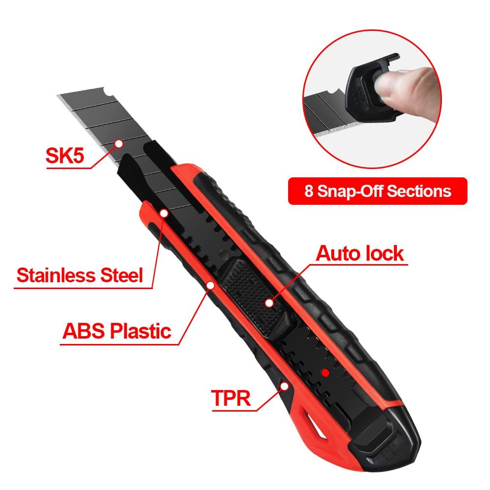 WISEUP Utility Knife Retractable Pocket Knife TPR Handle Auto-Lock Box Cutter For Office Stationery School Supplies Hand Tools