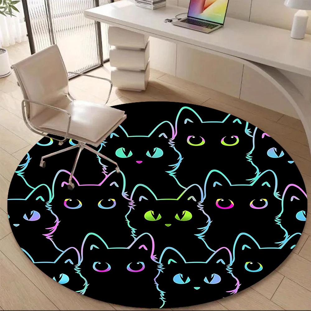 1 Stück Katzenmuster Büro Runder Teppich, Unter Bürostühlen Schlafzimmer Wohnzimmer Heimdekoration, Zimmer Deko