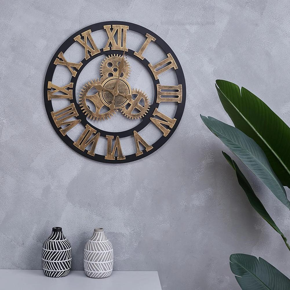 3D Retro Gear Wall Clock Silent Large Living Room Wall Clock Home Decoration Industrial Style Clock