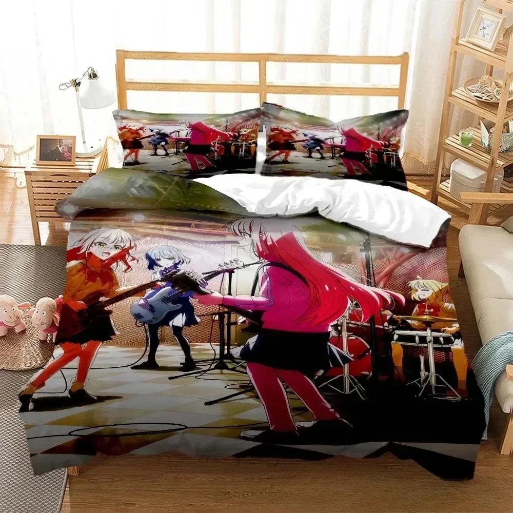 Anime Bocchi the Rock Bedding Set Printed Bed Set With Pillowcase Duvet Cover Soft Queen King Size Bedclothes Home Kids Adult