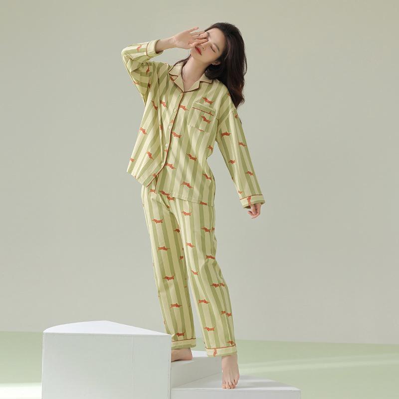 Autumn/Winter Antibacterial Pure Cotton Long-Sleeve Dachshund Pajamas Set for Couples
