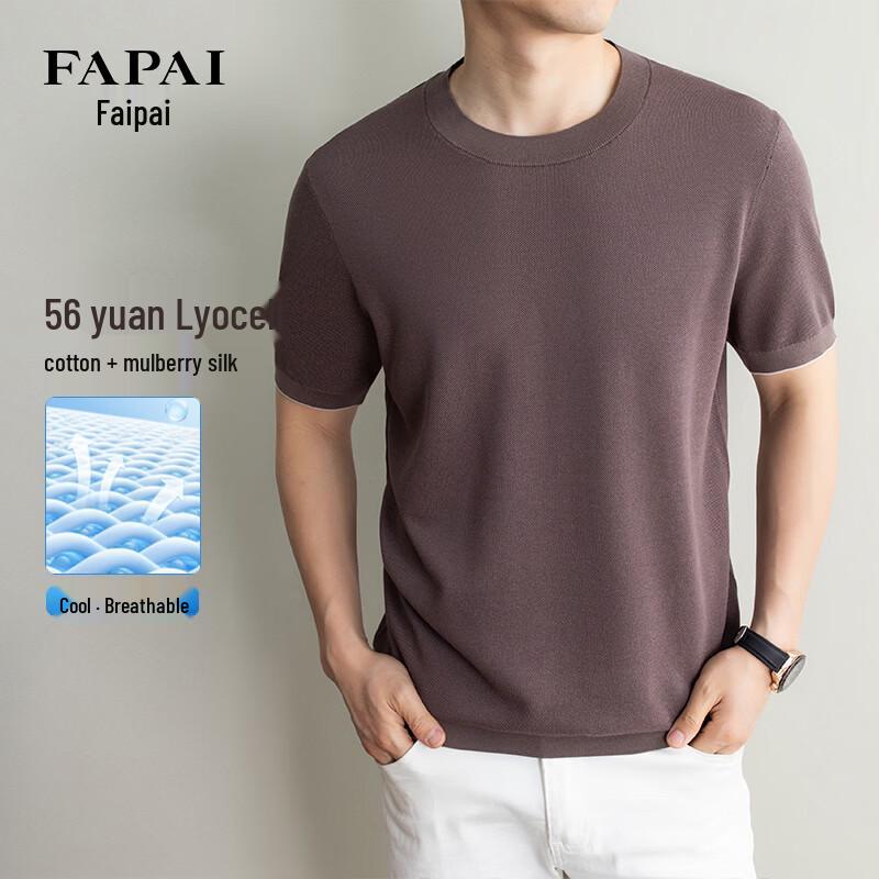 FAPAI Men s Mulberry Silk Blend Knit Short-Sleeve T-Shirt 180/2XL
