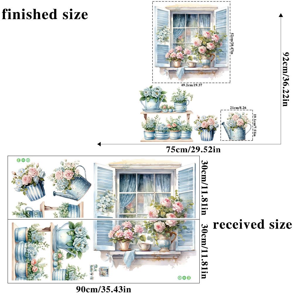 Cartoon Cat Flowers Potted Plants Wall Stickers Fake Windows Warm Bedside Bedroom Decorative Decal Stickers Wallpaper