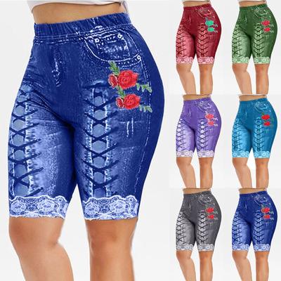 Plus Size Women High Waist Cropped Jeans Denim Stretch Shorts Jean Look Trouser