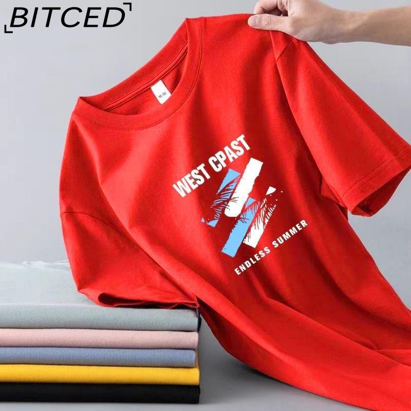 BITCED Cotton Short Sleeve T-shirt Men's Fashion Loose Half Sleeve Shirt Printed Compassionate Shirt