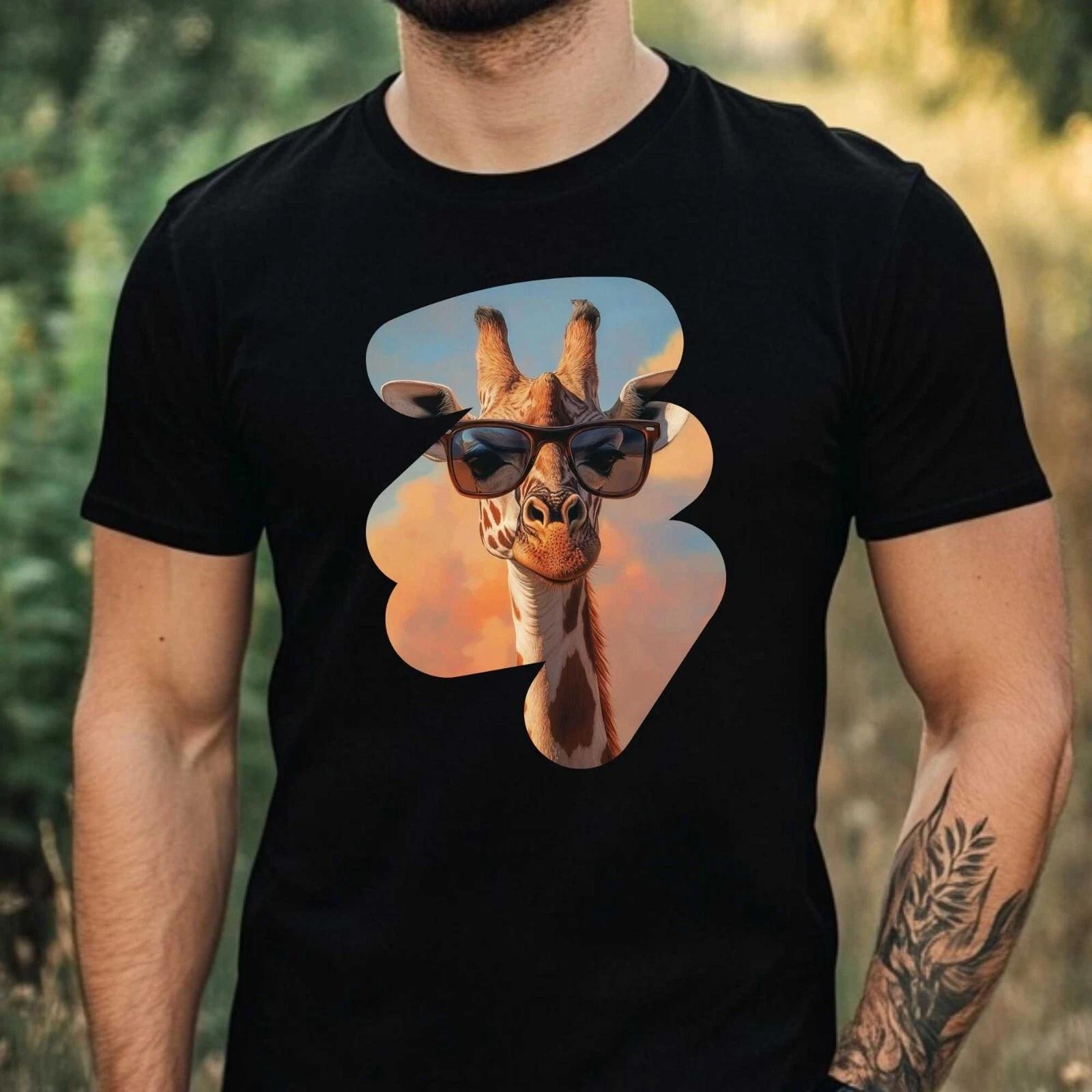 T-Shirt Herren Giraffe mit Sonnenbrille Motiv Baumwolle Größe XS bis 5XL XS