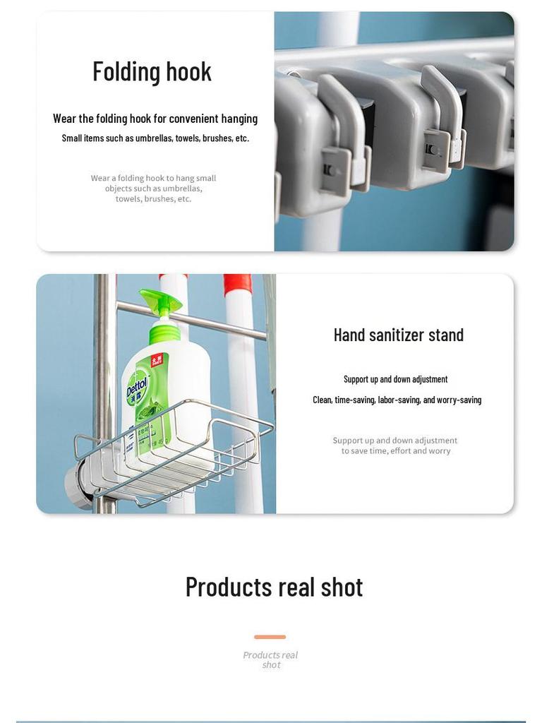 Stainless Steel Floor-Standing Mop Rack with Draining Shelf and Free Shipping