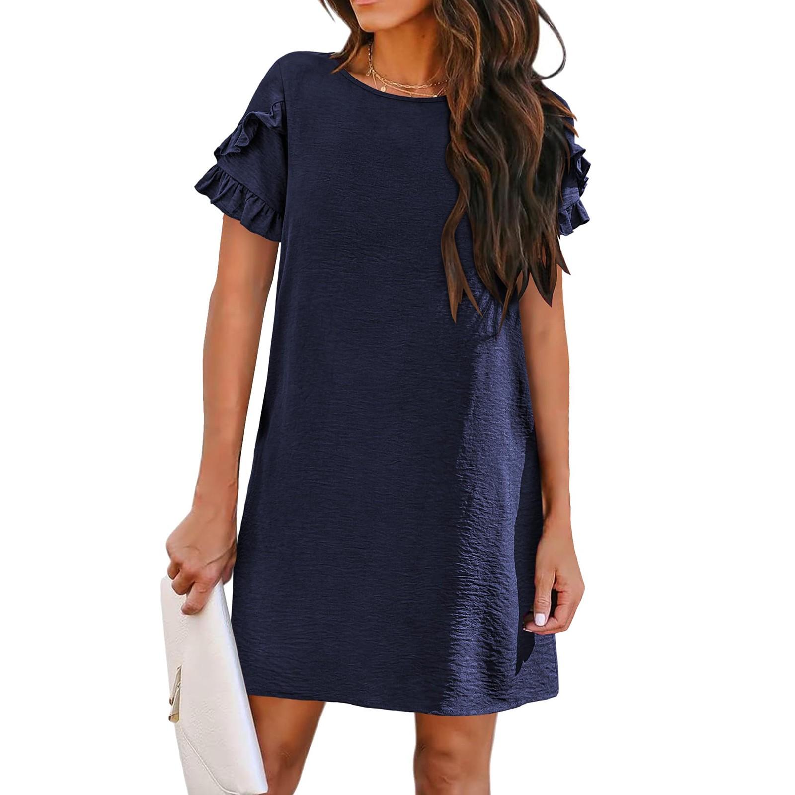 

Жіночі модні повсякденні пляжні вільні прямі сукні з коротким рукавом M