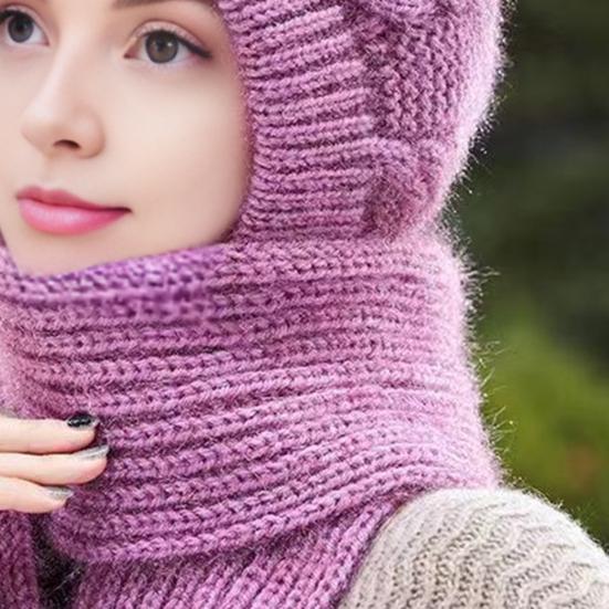 Integrovaná šála-čepice Jednobarevný design Elastická Pohodlná Termální Zimní Pokrývka hlavy Doplňky do chladného počasí