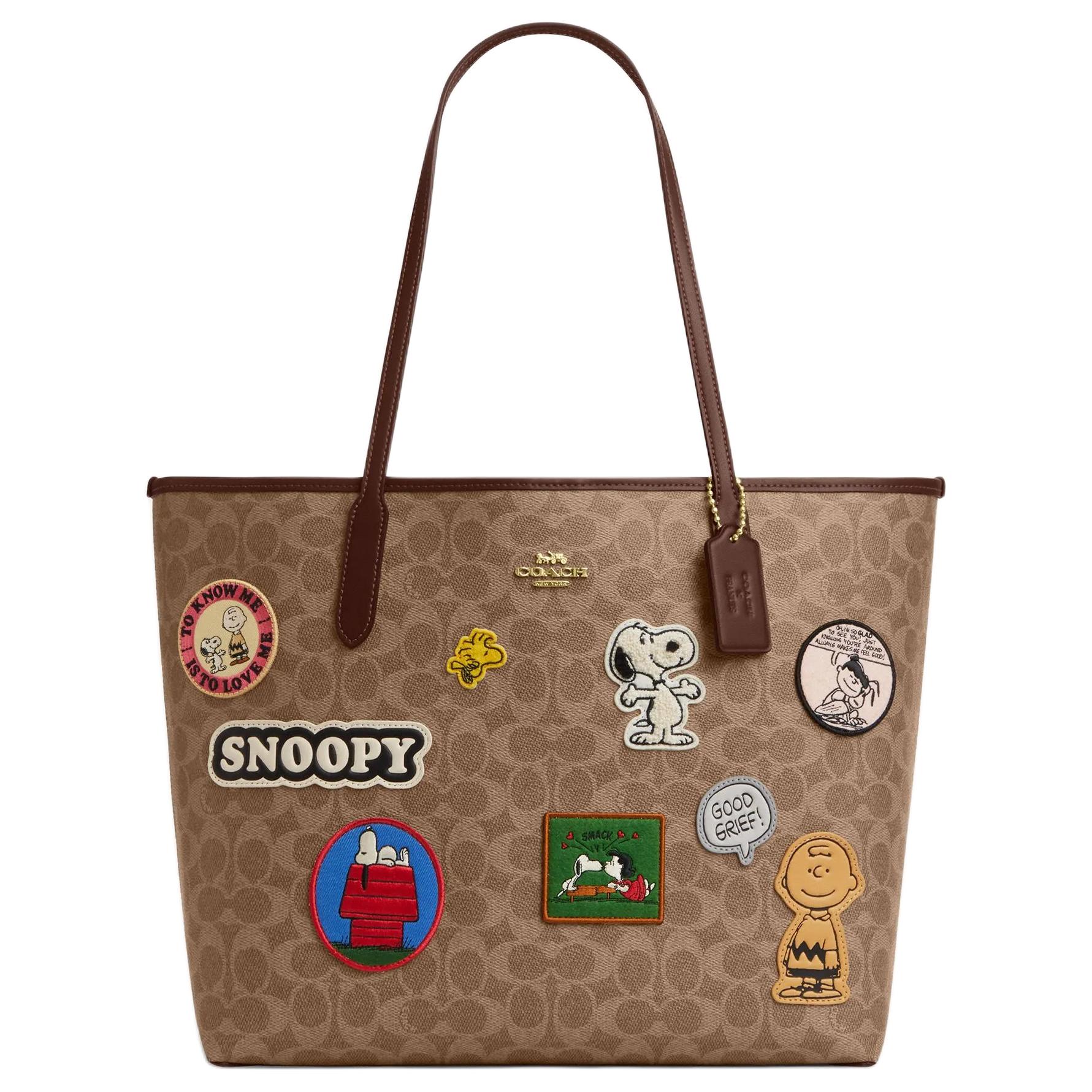 

Coach X Peanuts City 33 Classic Logo Patch Tote Bag Women tote Brown-Yellow Brown Mixed-Color CBJ91-IMY3O Gift Box Sets (Basic Set+Black Box)