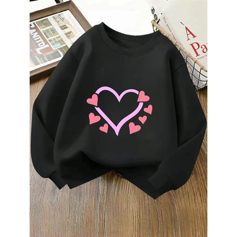 Crewneck Sweatshirt for Girls Featuring a Pink Heart Outline with Smaller Hearts. It'S Machine Washable