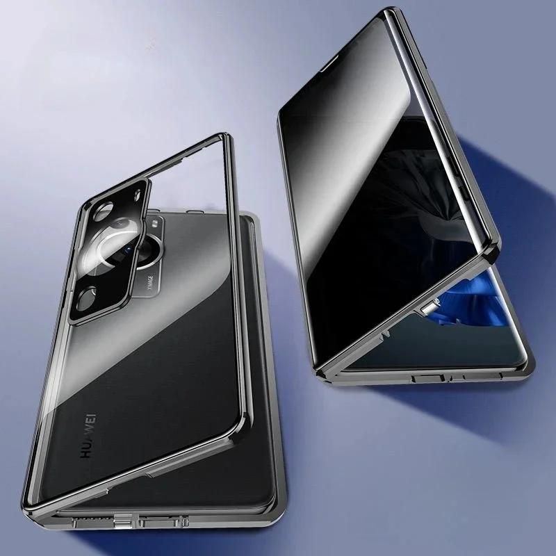 

Двусторонняя закаленная стеклянная чехол-бампер для OnePlus 13 13R 12 12R Металлический магнитный чехол с полной защитой Чехол с защитой от подглядывания For OnePlus 12 чёрный