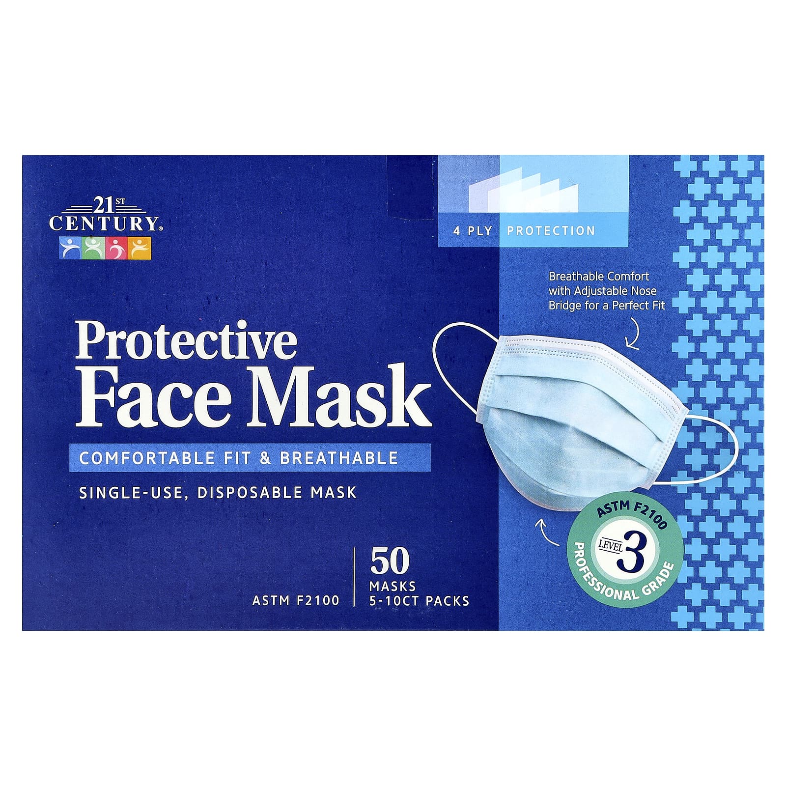 

21St Century, Face Mask, Astm F2100, Disposable Mask, 50 Pieces, Pack of 5-10