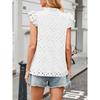 Women European Style Casual Summer Hollow Out Embroidery Flounce Sleeve V Neck Shirt