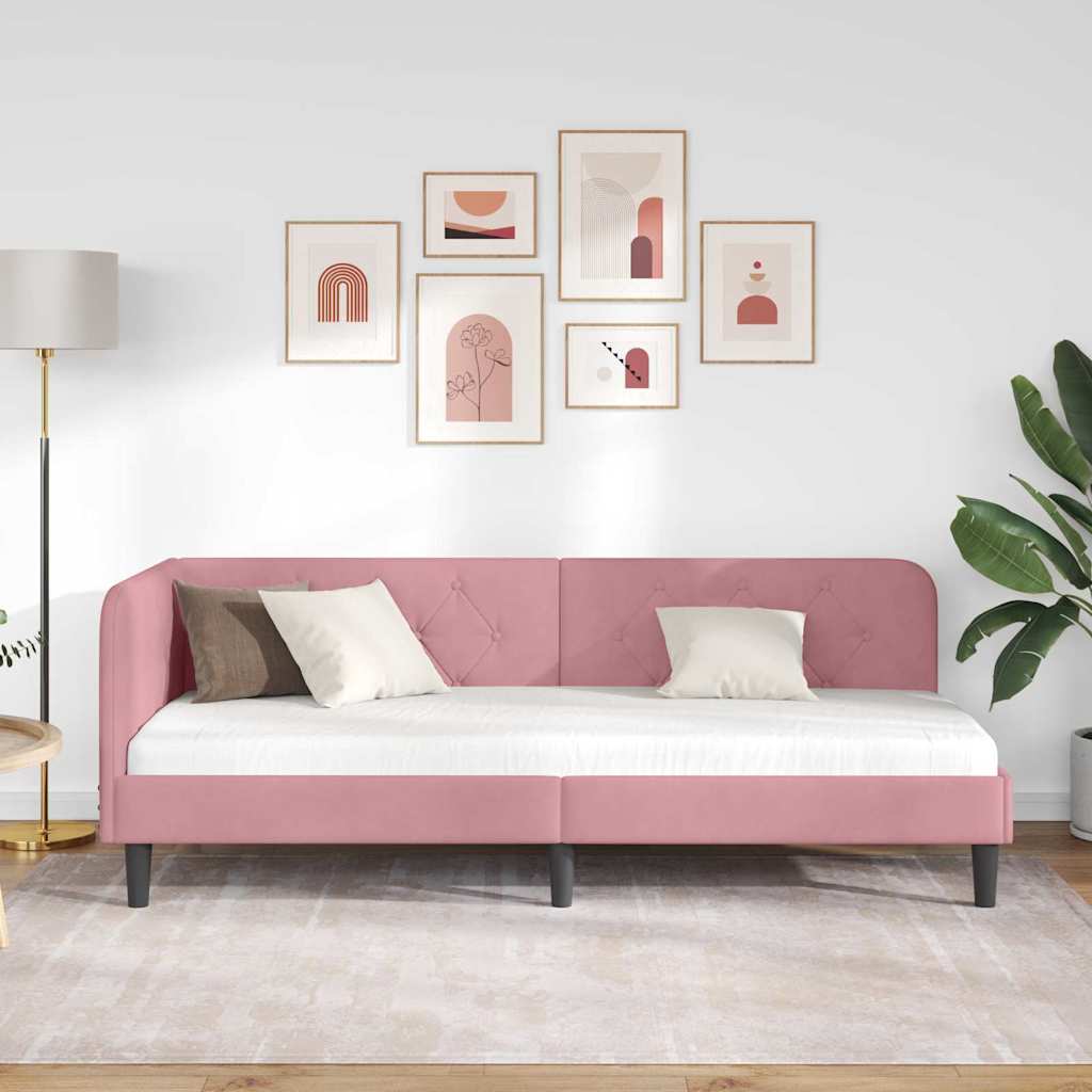 L Shaped Bed Frame Pink 80 x 200 cm Velvet