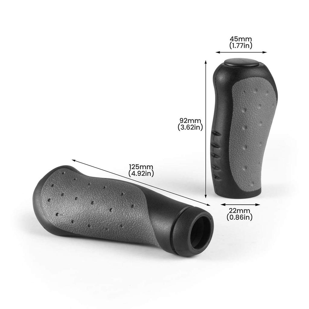 PRUNUS Bicycle Long and for Cross Ergonomic Grips, Short, Bikes, Design, Anti-Slip (Black + Gray)
