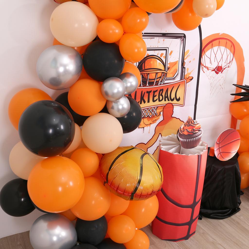 103 Pieces of Black and Orange Basketball Themed Balloon Decoration Set for Boys' Birthdays Sports Bars,and Watching Sports