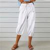 Summer Women's Trousers Casual Three-quarter Loose Drawstring High Waist Button Cotton And Linen Trousers