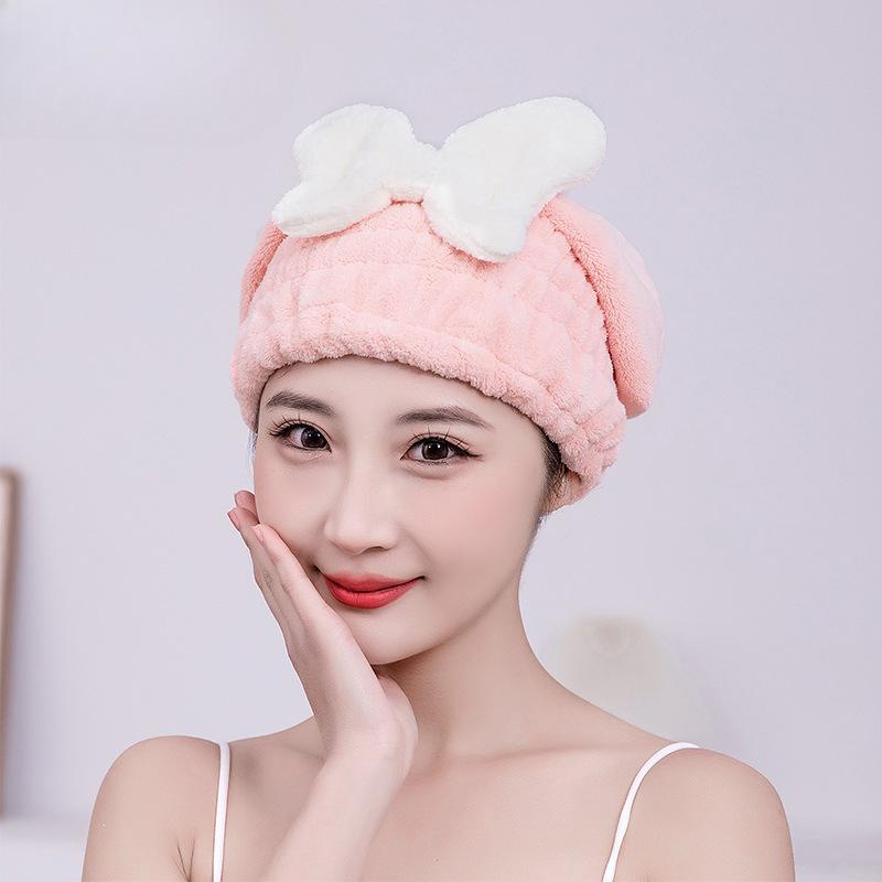 

Шапочка для сушки волос с бантом, толстая и милая шапочка принцессы, высокая впитываемость воды, быстросохнущая, не линяющая, косынка и шапочка для мытья волос розовый