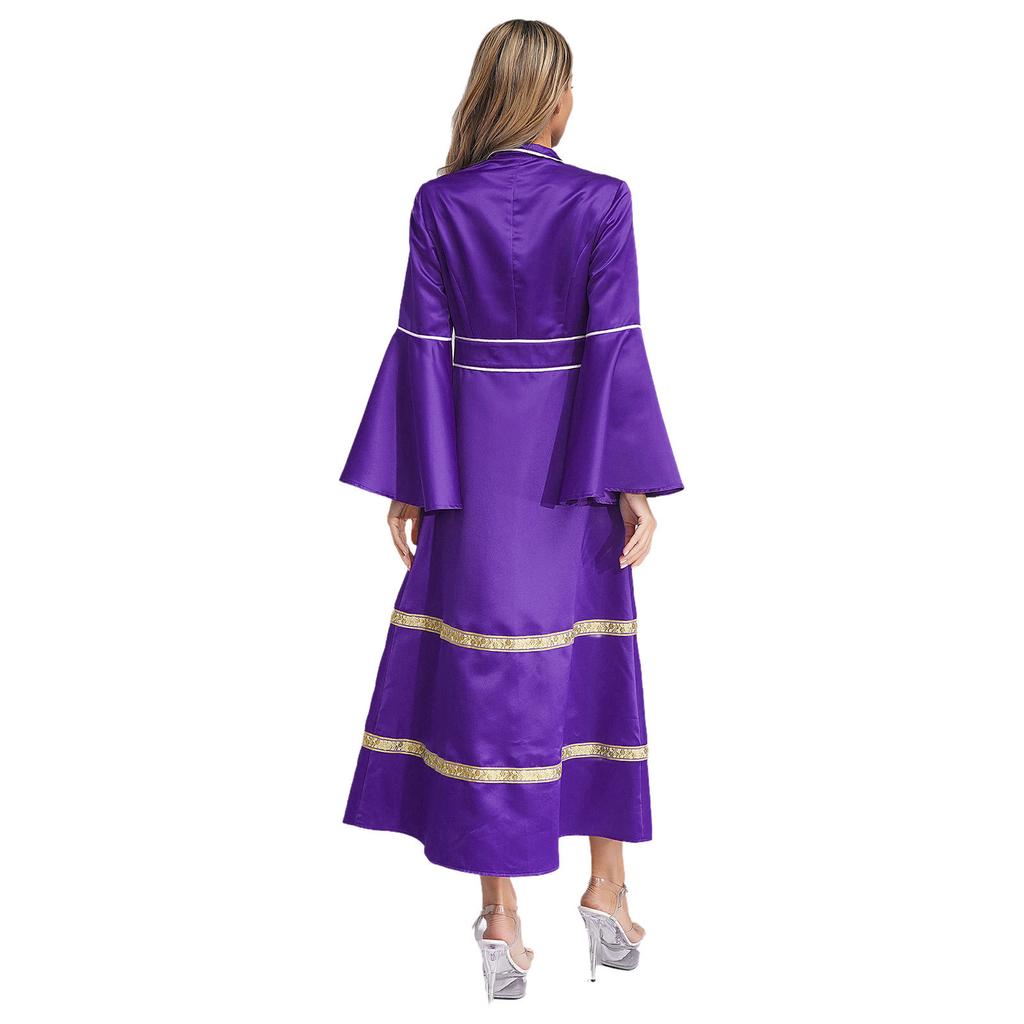 Womens Clergy Minister Robe Stand Collar Long Sleeve Buttons Design Cassock Church Pastor Robe