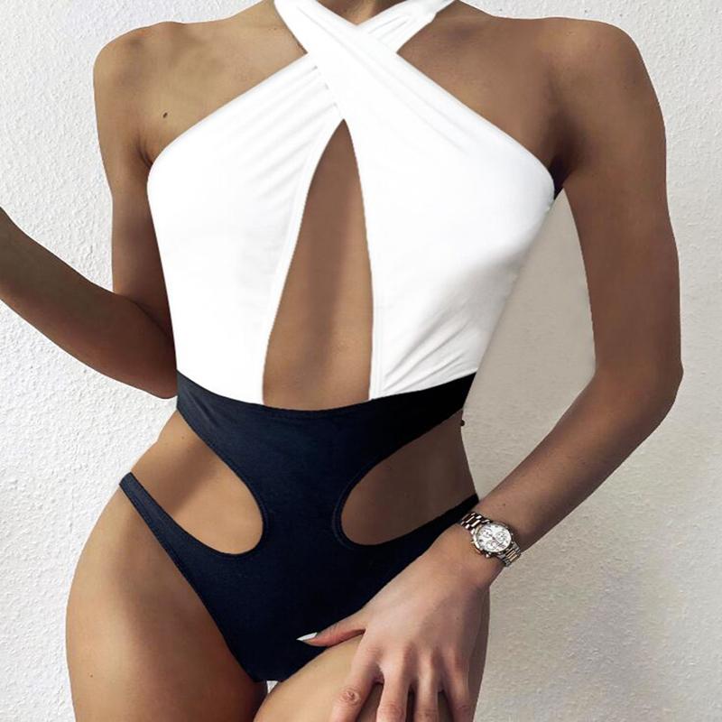 

2021 Новый женский сексуальный цельный купальник в европейском и американском стиле с вышивкой M чёрный