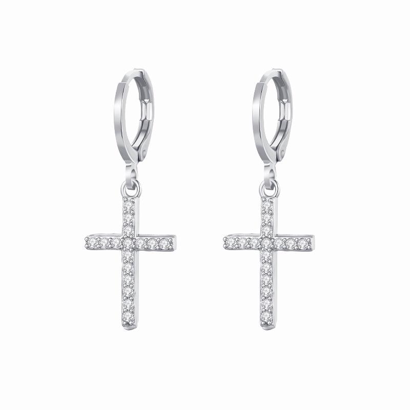 Rhinestone Zircon Peach Heart Cross Dangle Earrings In Ins Style