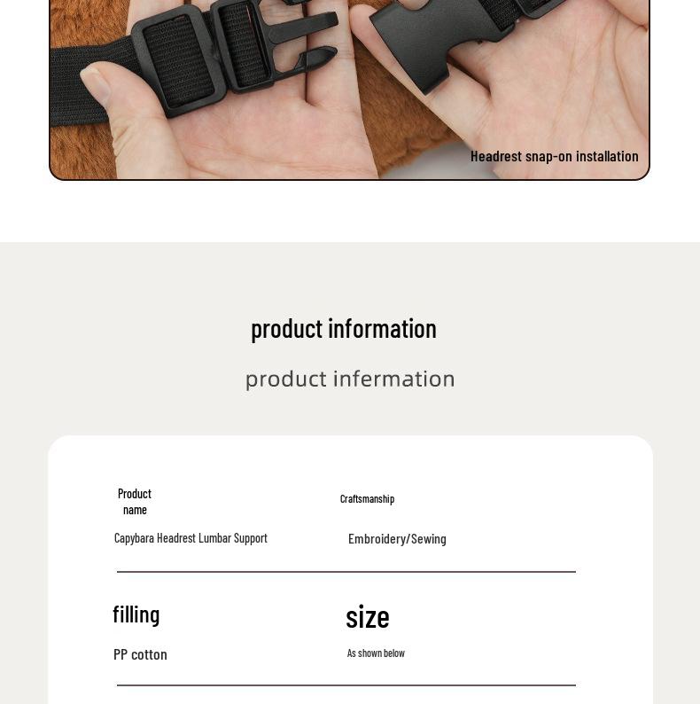 Capybara Cartoon Lumbar Support Cushion - Comfortable, Four-Season Car Seat Headrest