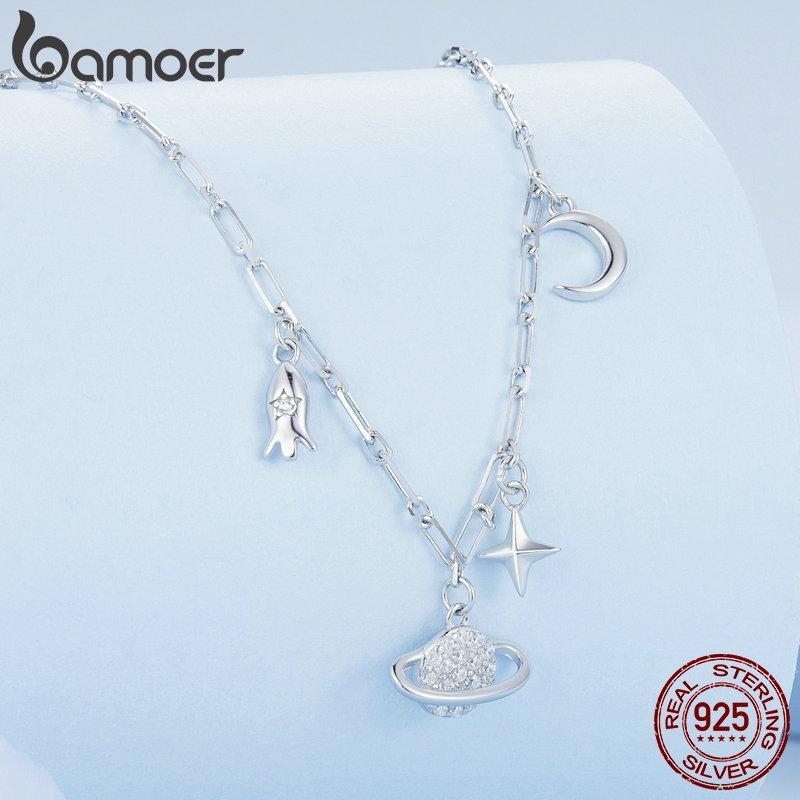 

BAMOER стерлингового серебра 925 пробы изысканный блеск циркон звездное небо ожерелье для женщин подарок на день рождения модные украшения 925 silver