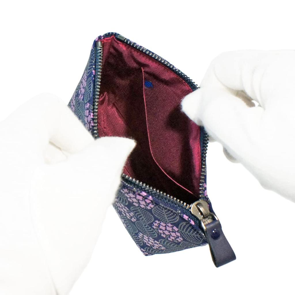 Indenya Inden Pouch Deerskin Miso Hydrangea Pattern Navy x Purple Calico x Gray Lacquer 8008