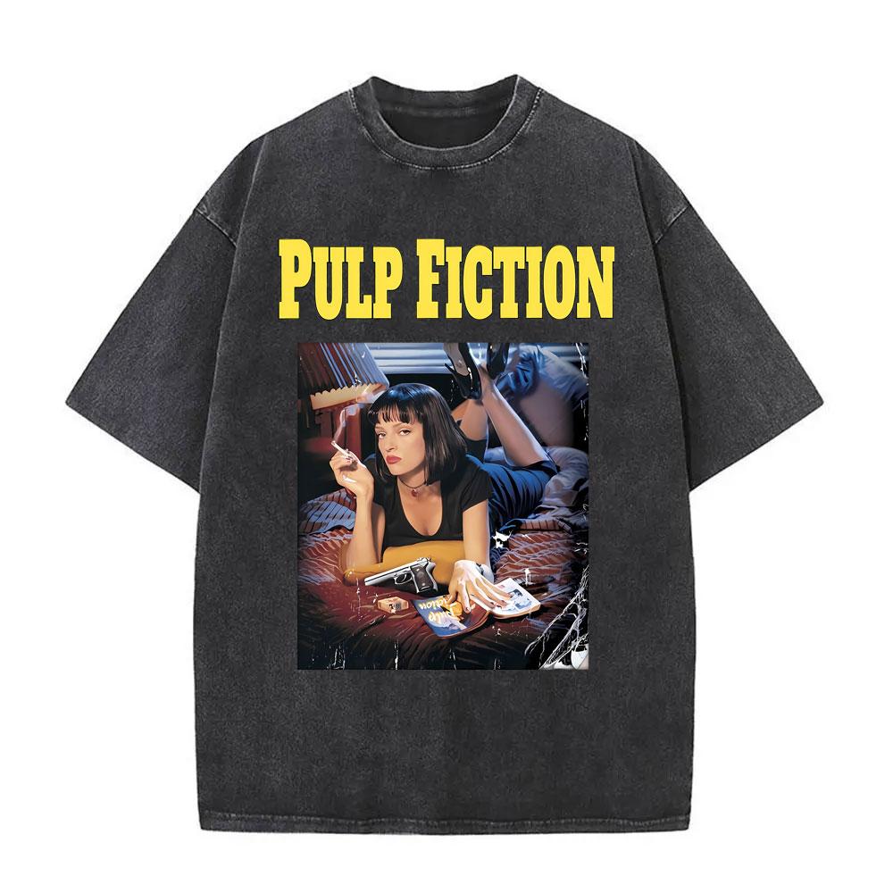 Slávny režisér Quentin Tarantino Film Pulp Fiction Vintage Praná Tričko Muži Ženy Hip Hop Móda Nadrozmerné Tričká Vrchné diely