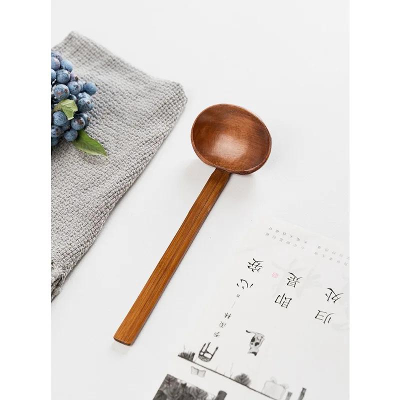 Japanese Long Handle Ramen Spoons Wooden Tableware Home Tablespoons Cute Soup Ladle Hot Pot Skimmer Kitchen Utensils