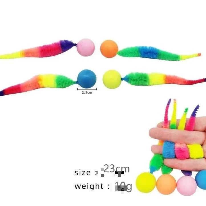1 Stück Interaktives Katzenspielzeug Kitzeln Katze Bunter Hüpfball Haustierbedarf Puzzle Necken Indoor Katze Wurm Raupe Elastisches Spielzeug