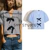 Summer Women's Clothing Preppy Style V Neck Puff Short Sleeve Linen Blended Bowknot Decoration Short Shirt 8310789
