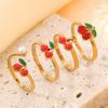 Stainless Steel Ring with Colorful Oil Drops Cherry Index Finger Ring Fashion Sweet Vacuum Electroplated Titanium Steel Jewelry
