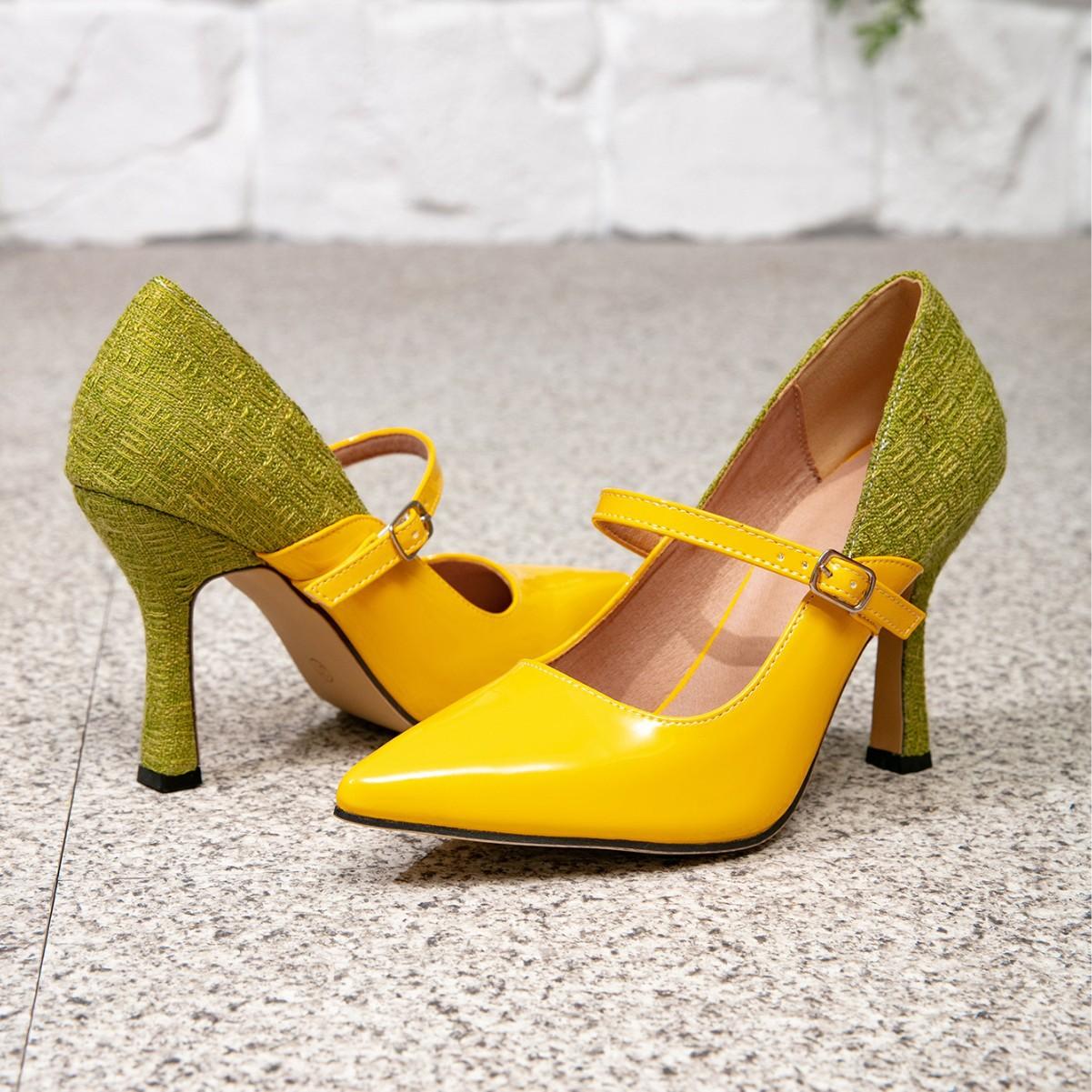 

Women s shoes color block splicing high heels pointed stilettos party fashion sexy women s shoes 2025 43 желто-зеленый