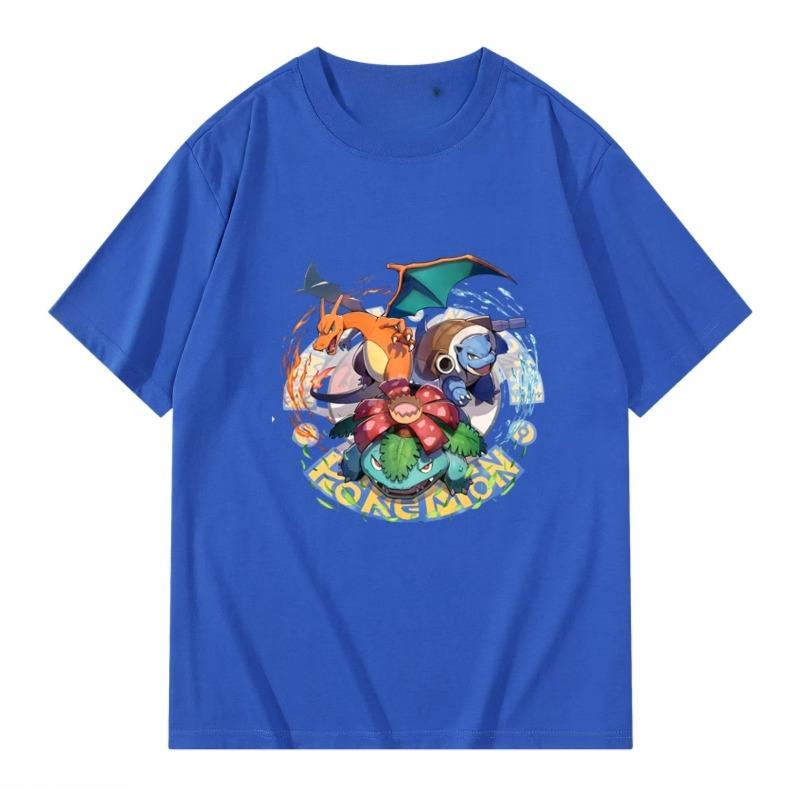Super Niedliches Pokémon Cartoon Handbemaltes Japanisches T-Shirt für Männer und Frauen Sommer Neu Harajuku Locker Lässig Kurzärmeliges Oberteil