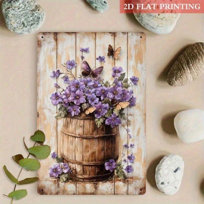 Metal Wall Art Butterfly Flower Poster for Living Room Spring Gift