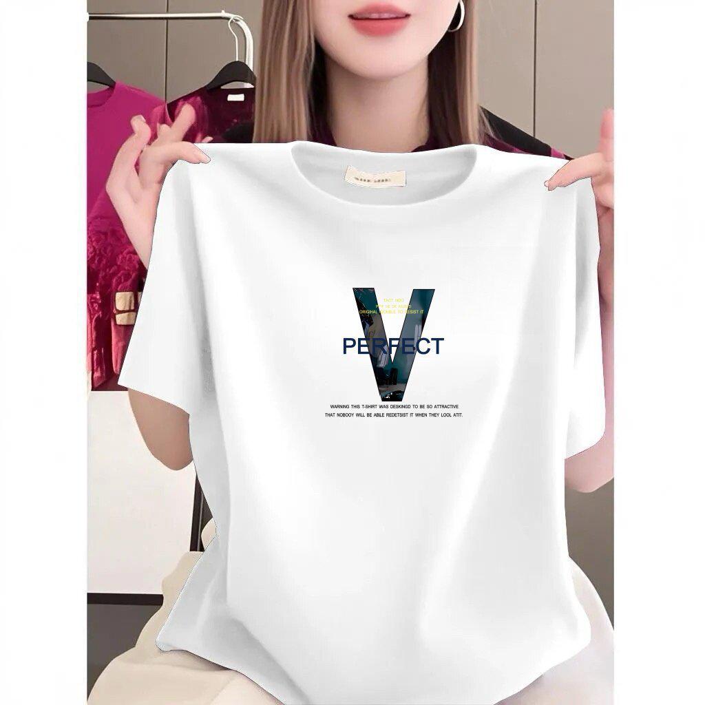 High-End Summer Purple Women's Short-Sleeve Printed T-Shirt - Loose Fit and Slimming, Age-Reducing Style
