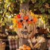 With Bow Artificial Fall Pumpkin Floral Wreath Halloween Front Door Sign  for Outdoor Use