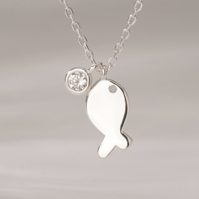 

JEWNEL Срібло925 Кулон-ланцюжок Срібне намисто з кубічним цирконієм у формі щасливої рибки Silver
