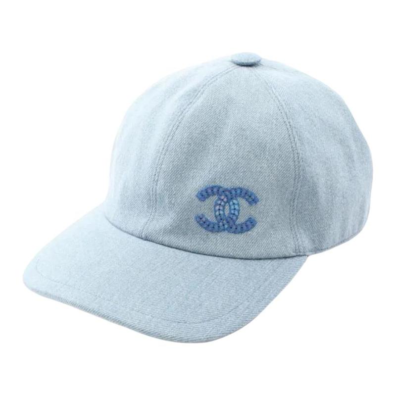 

CHANEL brand logo cotton peaked cap women s light blue синій