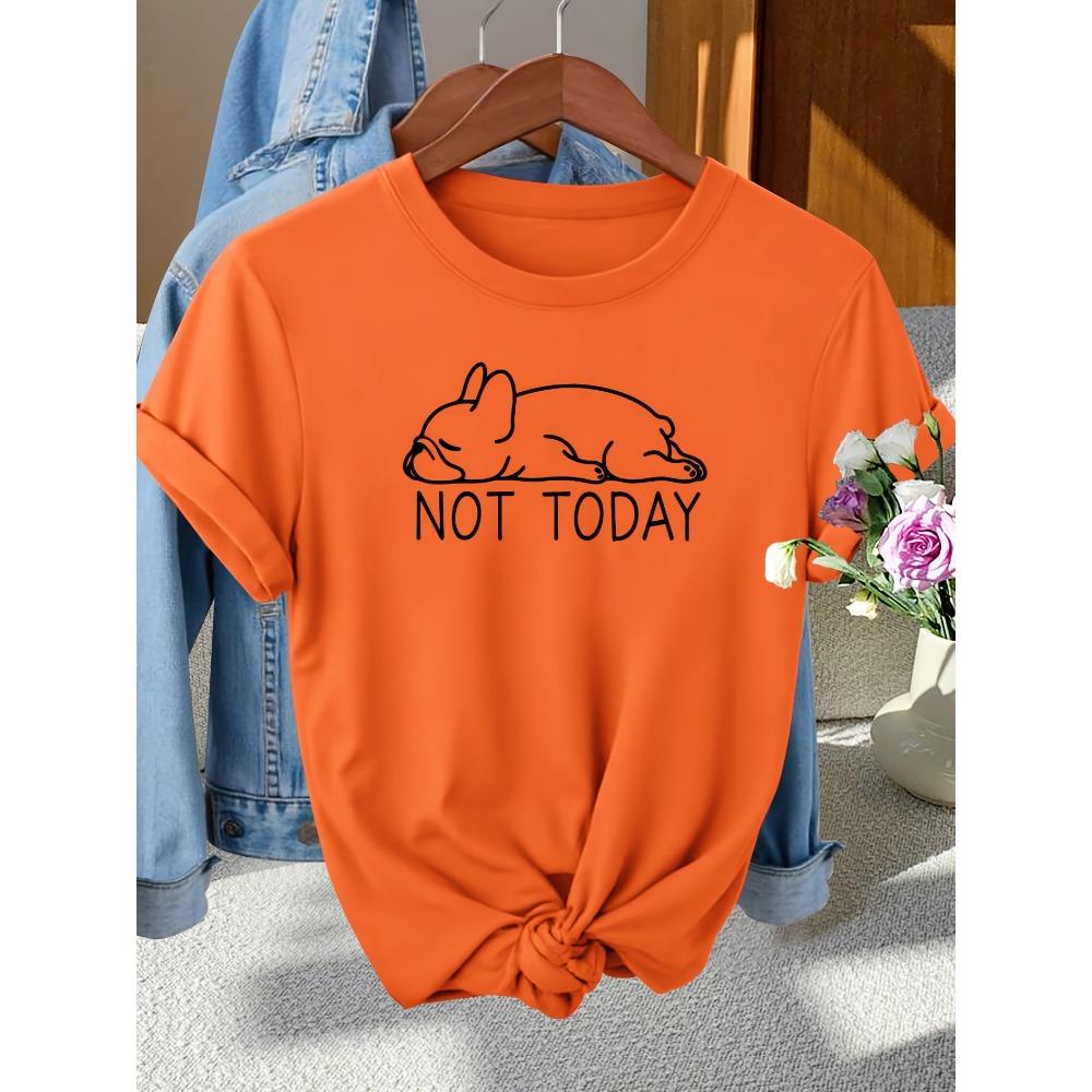Not Today French Bulldog Women's Tee - Lazy Dog Graphic, Casual Gray Top