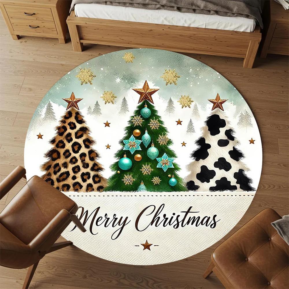 1pc Christmas tree Round Chair mat Area Rug - Non-Slip, Floor Mat for Office, Bedroom, home decor Christmas Gift-1002357