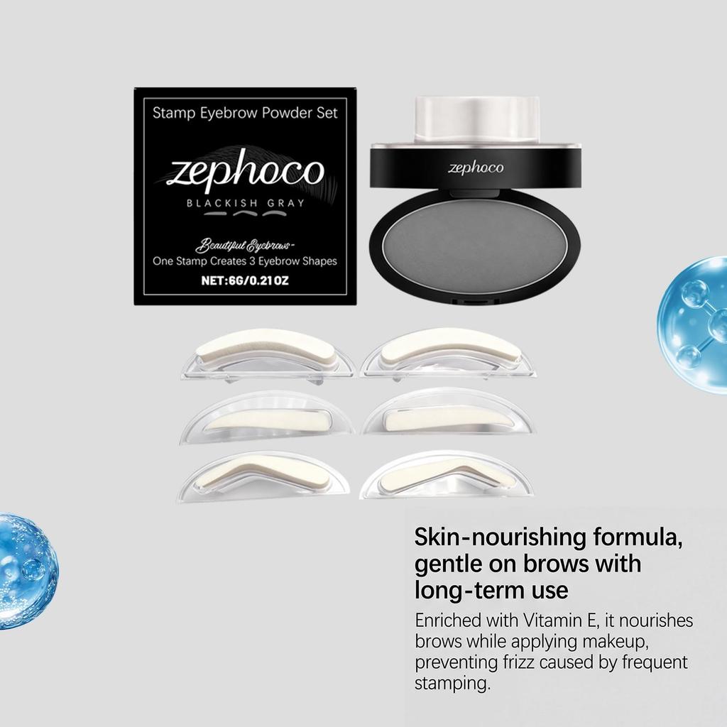 Zephoco Black and Gray Seal Eyebrow Powder Set Waterproof and Not Easy To Smudge Seal Auxiliary Thrush Daily Soft Natural Eyebrow Makeup 1pc