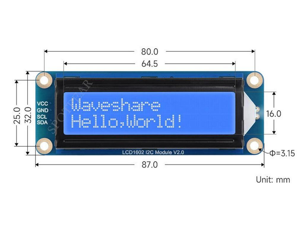 LCD1602 I2C Adjustable Backlight Display 3.3V/5V for Arduino, Raspberry Pi, ESP32, Pico