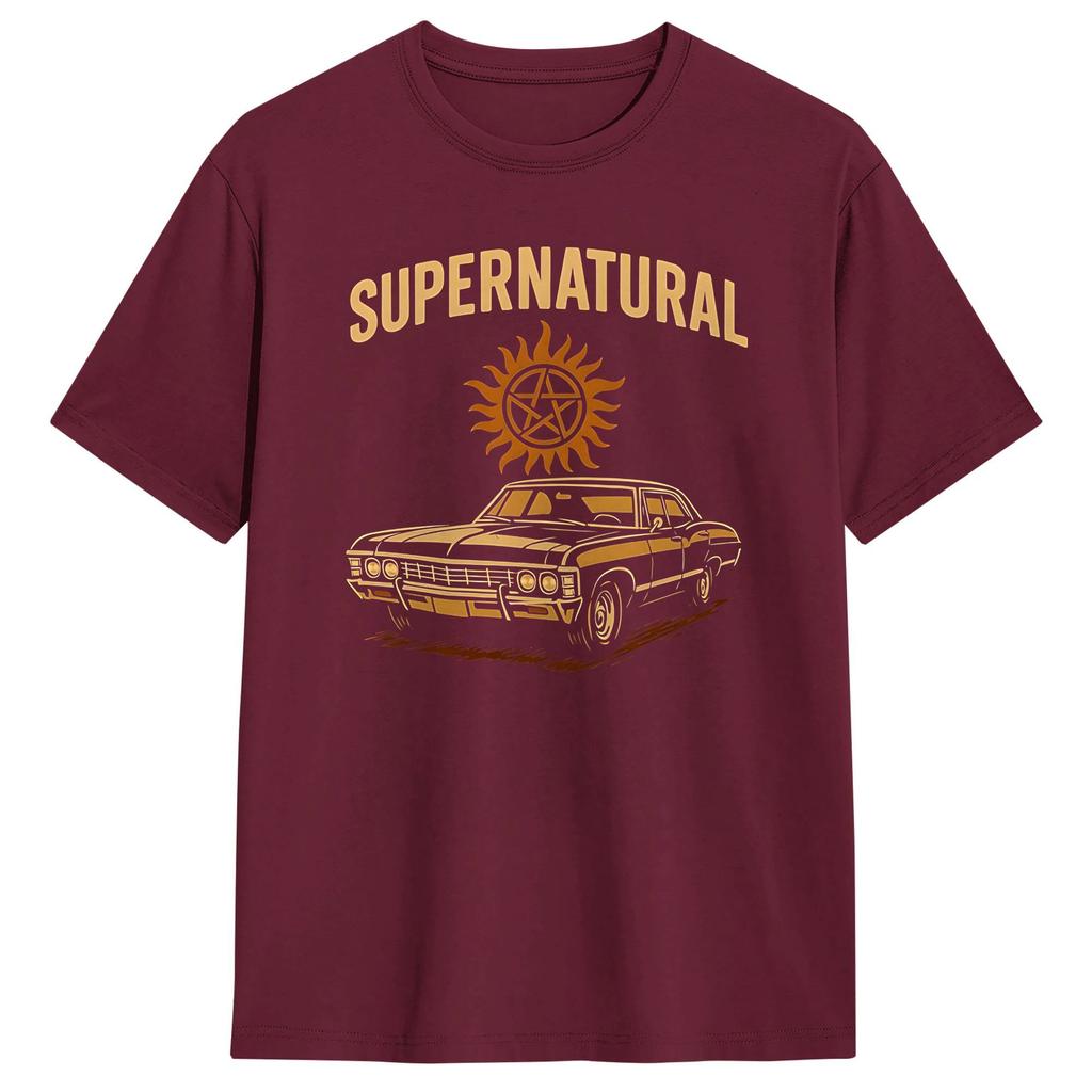 Impala Supernatural115 Carry On The Winchester Way T Shirt Unisex Cotton Unique TShirts O Neck Tees Short Sleeve Clothes Gift