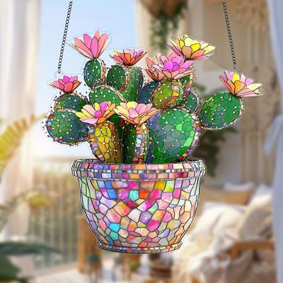 Popular Cactus Flower Acrylic Hanging Decoration 2D Flat Window Decoration, Courtyard Decoration, Gift for Friends